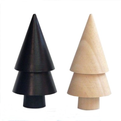 Tannenbäume Holz natur schwarz Weihnachtsdeko - 2er-Set Handbemalt