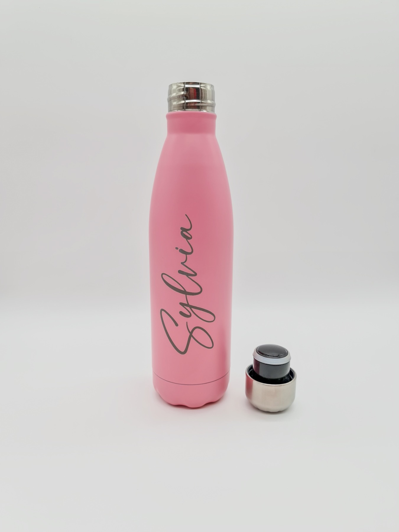 Personalisierbare doppelwandige Iso-Trinkflasche aus Edelstahl mit Wunschgravur 500ml pink 2