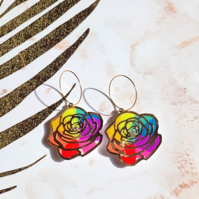 Regenbogen Rosen Hängerle - Modeschmuck Ohrringe