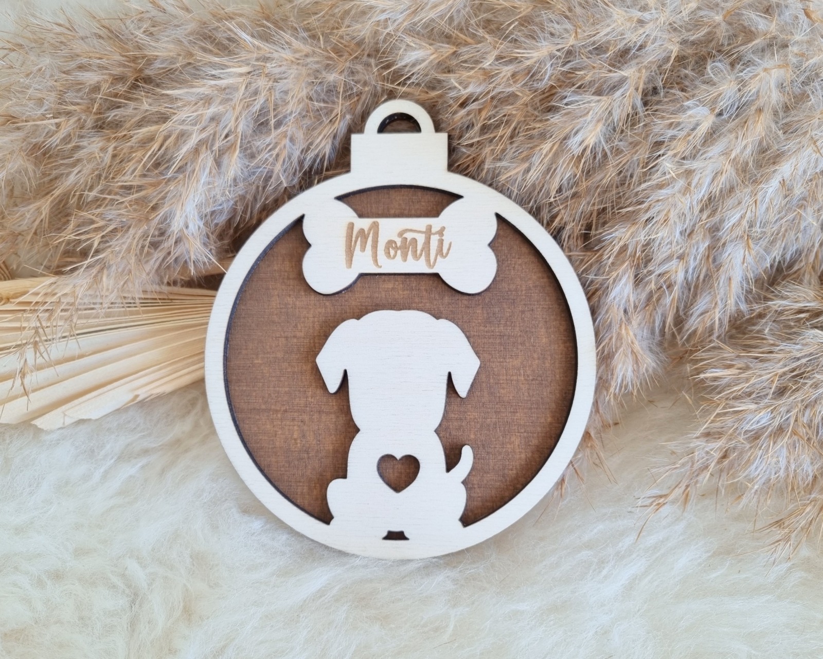 Personalisierte Weihnachtsornamente aus Pappelholz für Hundemamas - Einzigartige Weihnachtsbaumdeko