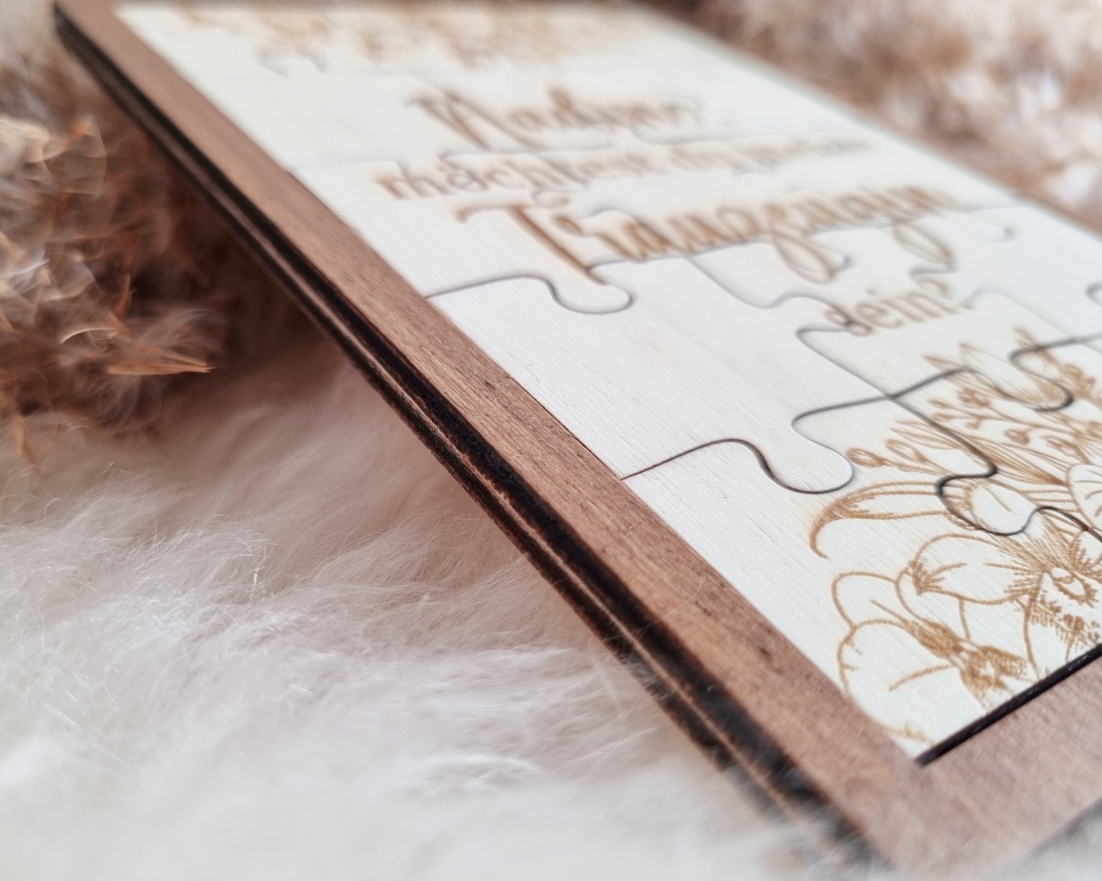 Charmante Puzzlekarte aus Pappelholz Eine kreative Art, Deine Trauzeugin oder Brautjungfer zu