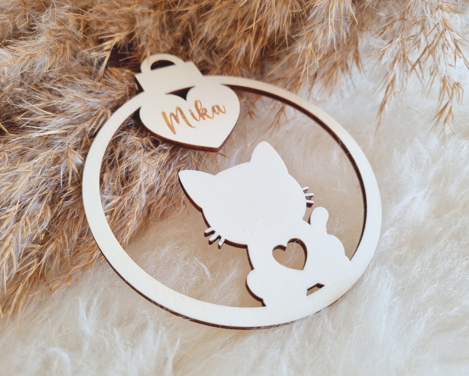 Personalisierte Pappelholz-Weihnachtsornamente für Katzenmamas - Individuelle Dekoration für