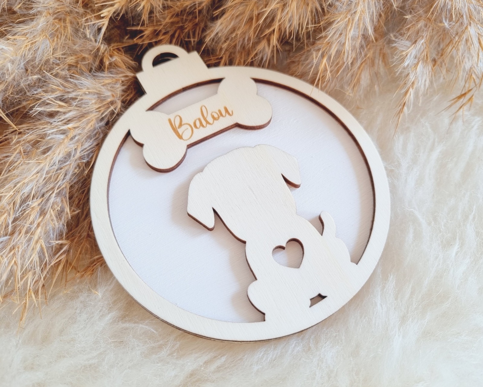 Personalisierte Weihnachtsornamente aus Pappelholz für Hundemamas - Einzigartige