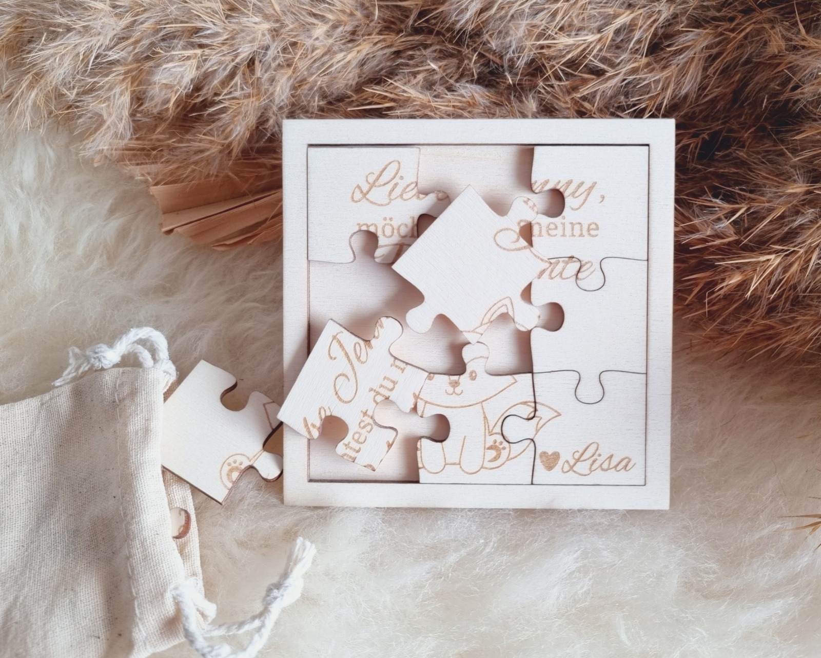 Einzigartige Puzzlekarte aus Pappelholz - Perfekte Geschenk für Patentante und Patenonkel 4