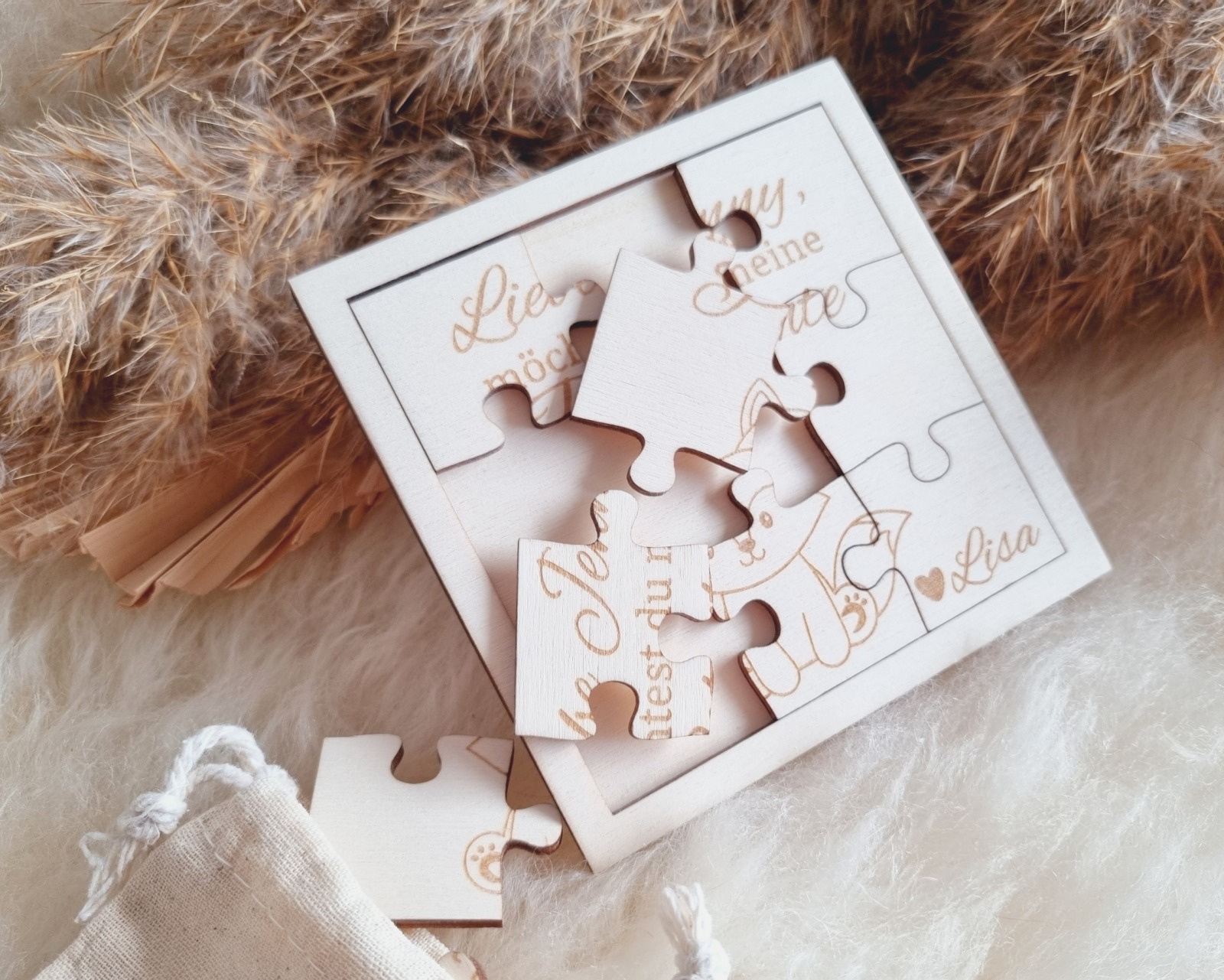 Einzigartige Puzzlekarte aus Pappelholz - Perfekte Geschenk für Patentante und Patenonkel 5