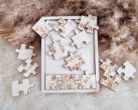 Handgefertigte Puzzlekarte aus Pappelholz zum Fragen der Brautjunger oder Trauzeugin 5