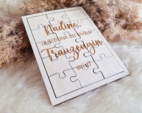 Handgefertigte Puzzlekarte aus Pappelholz zum Fragen der Brautjunger oder Trauzeugin 14