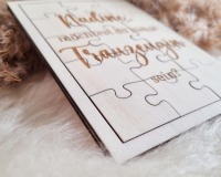 Handgefertigte Puzzlekarte aus Pappelholz zum Fragen der Brautjunger oder Trauzeugin 15