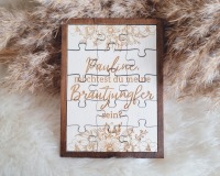 Handgefertigte Puzzlekarte aus Pappelholz zum Fragen der Brautjunger oder Trauzeugin 11
