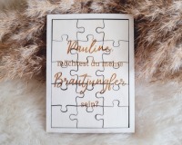 Handgefertigte Puzzlekarte aus Pappelholz zum Fragen der Brautjunger oder Trauzeugin 16