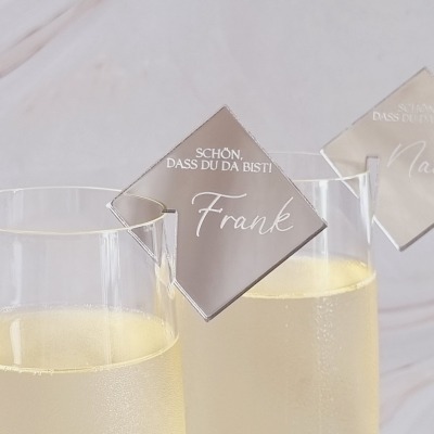 Personalisierte Glasmarkierer aus Spiegelacryl für Hochzeiten, Geburtstage und Feierlichkeiten - in