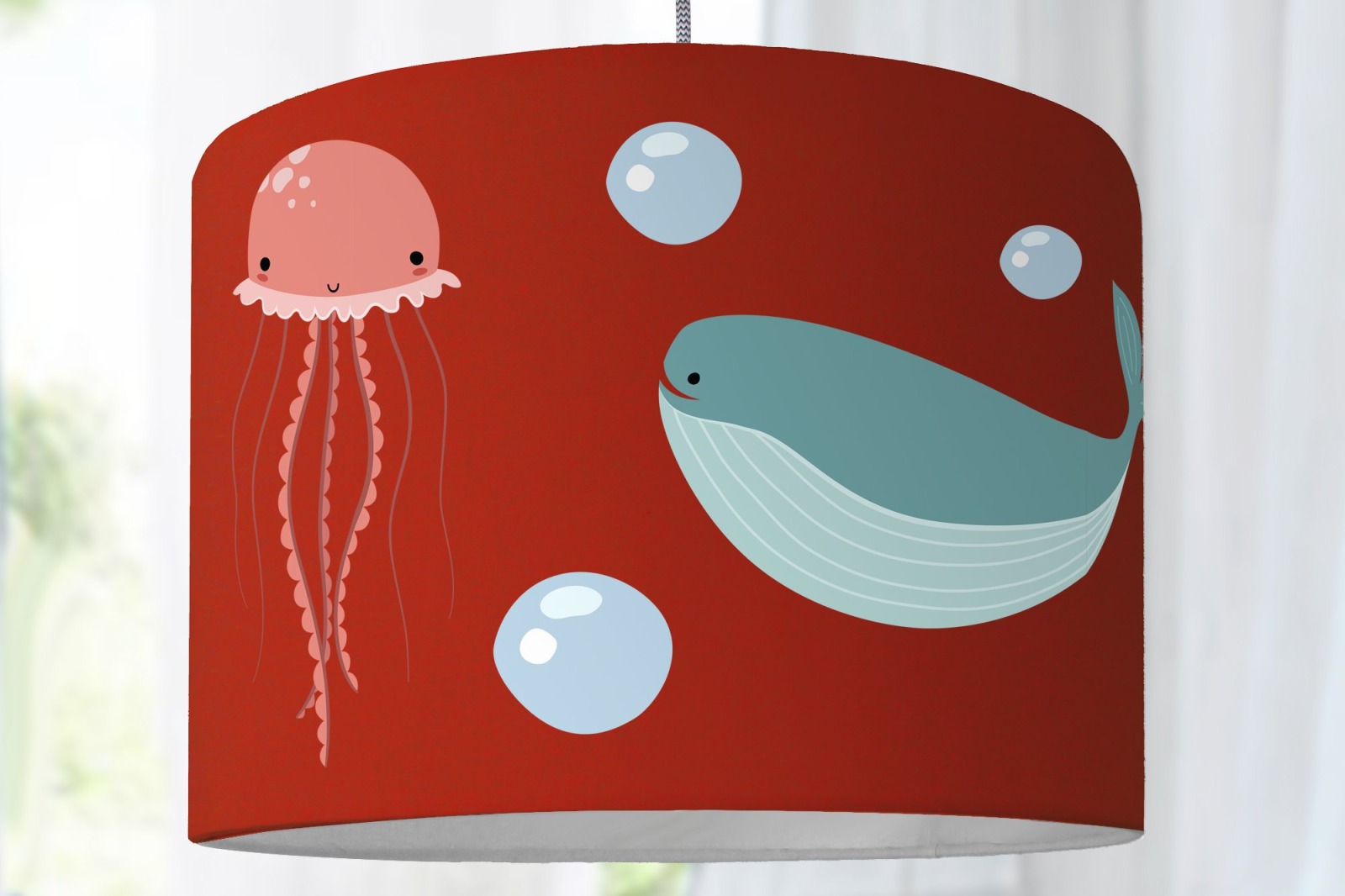 Stehlampe Lampenschirm Babylampe Kinderzimmer Wal Fische Meer Ozean rot 5