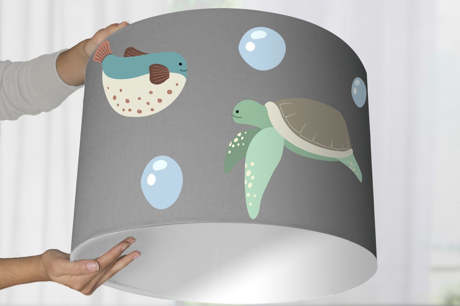 Lampenschirm retro grafisches Muster Kinderzimmer Meer Wal Fische Fischlampe Baby 6