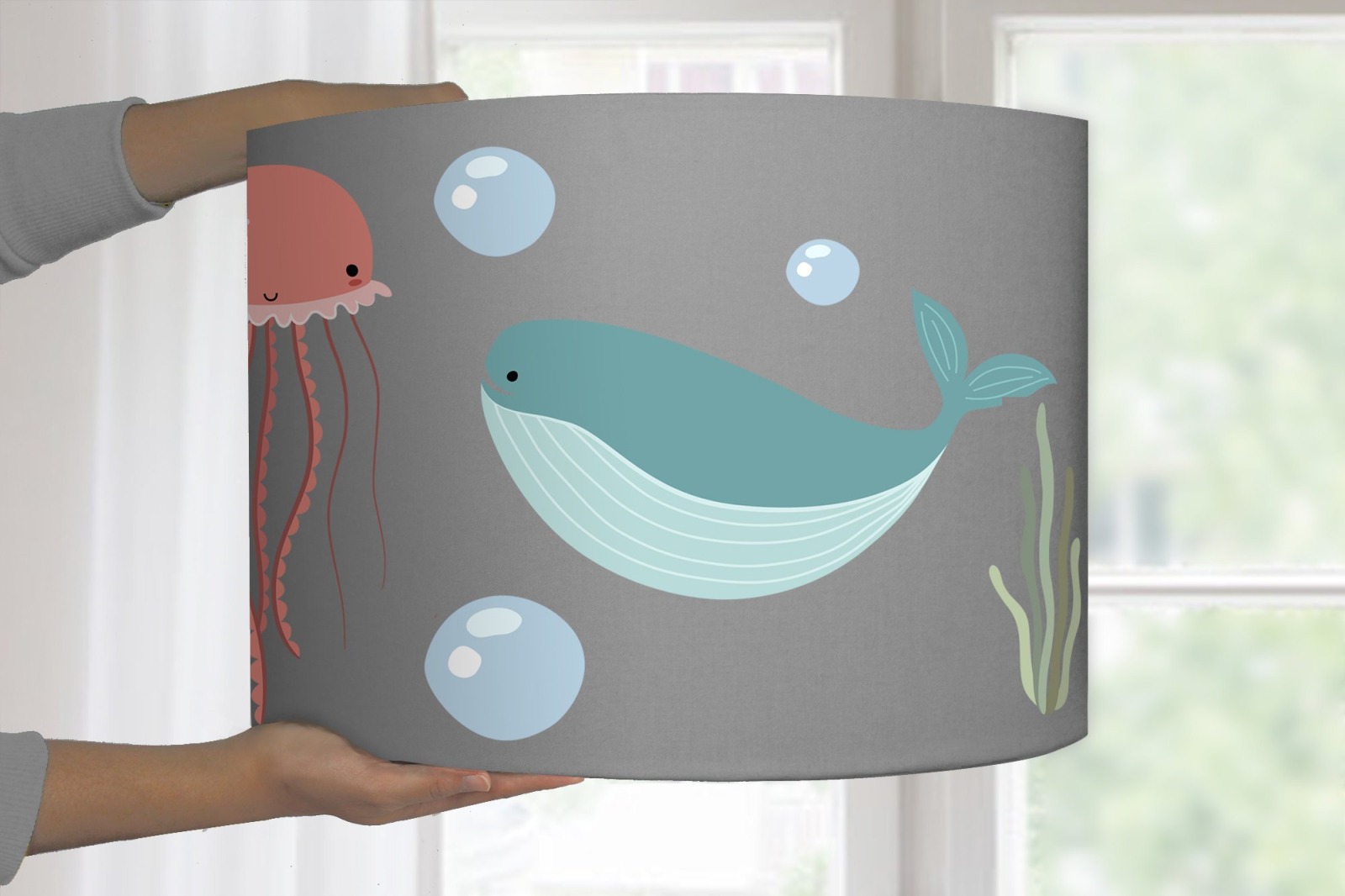 Lampenschirm retro grafisches Muster Kinderzimmer Meer Wal Fische Fischlampe Baby 5