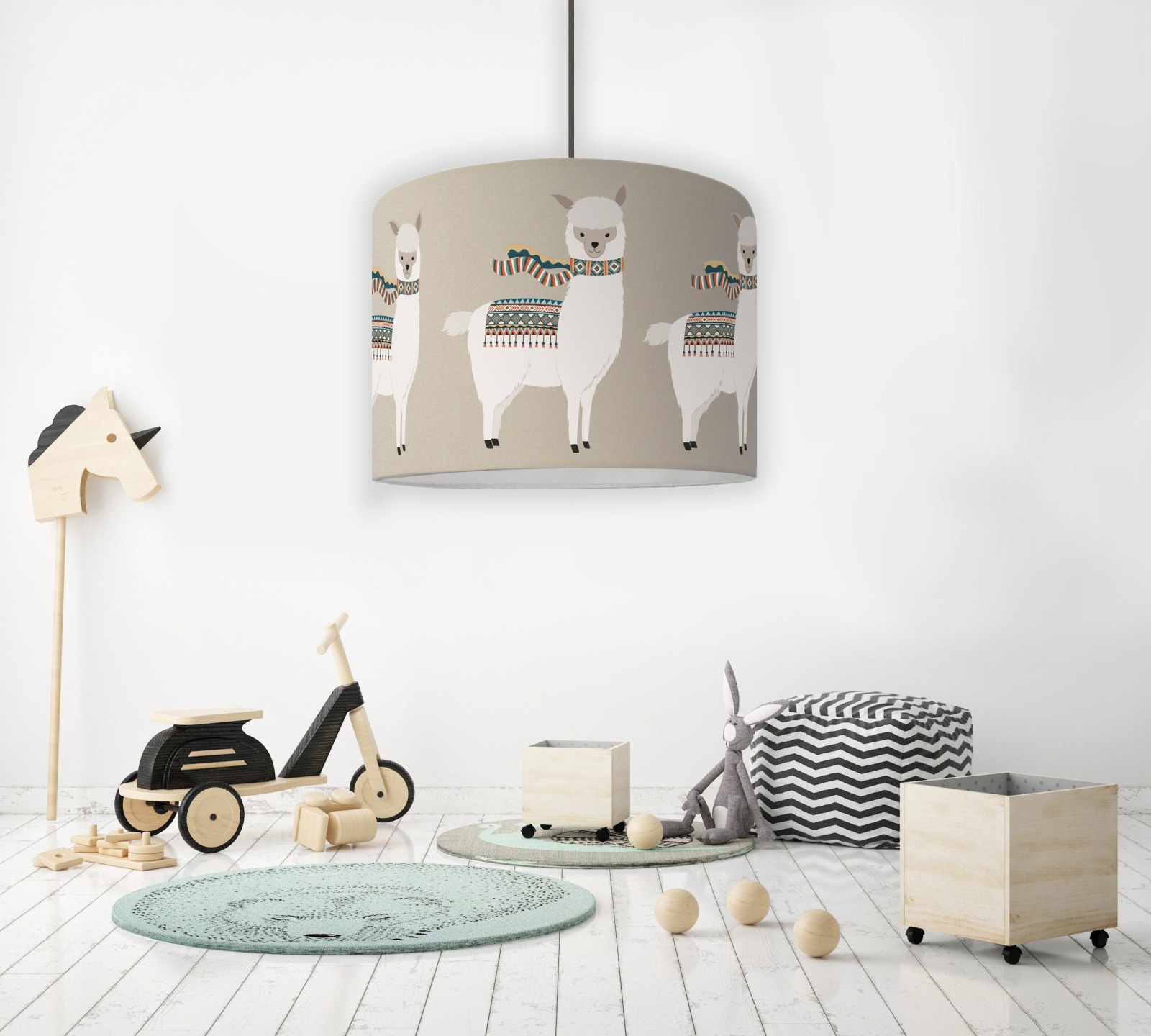 Kinderlampe Lampenschirm Wohnzimmer Lama Zoo Zirkus beige