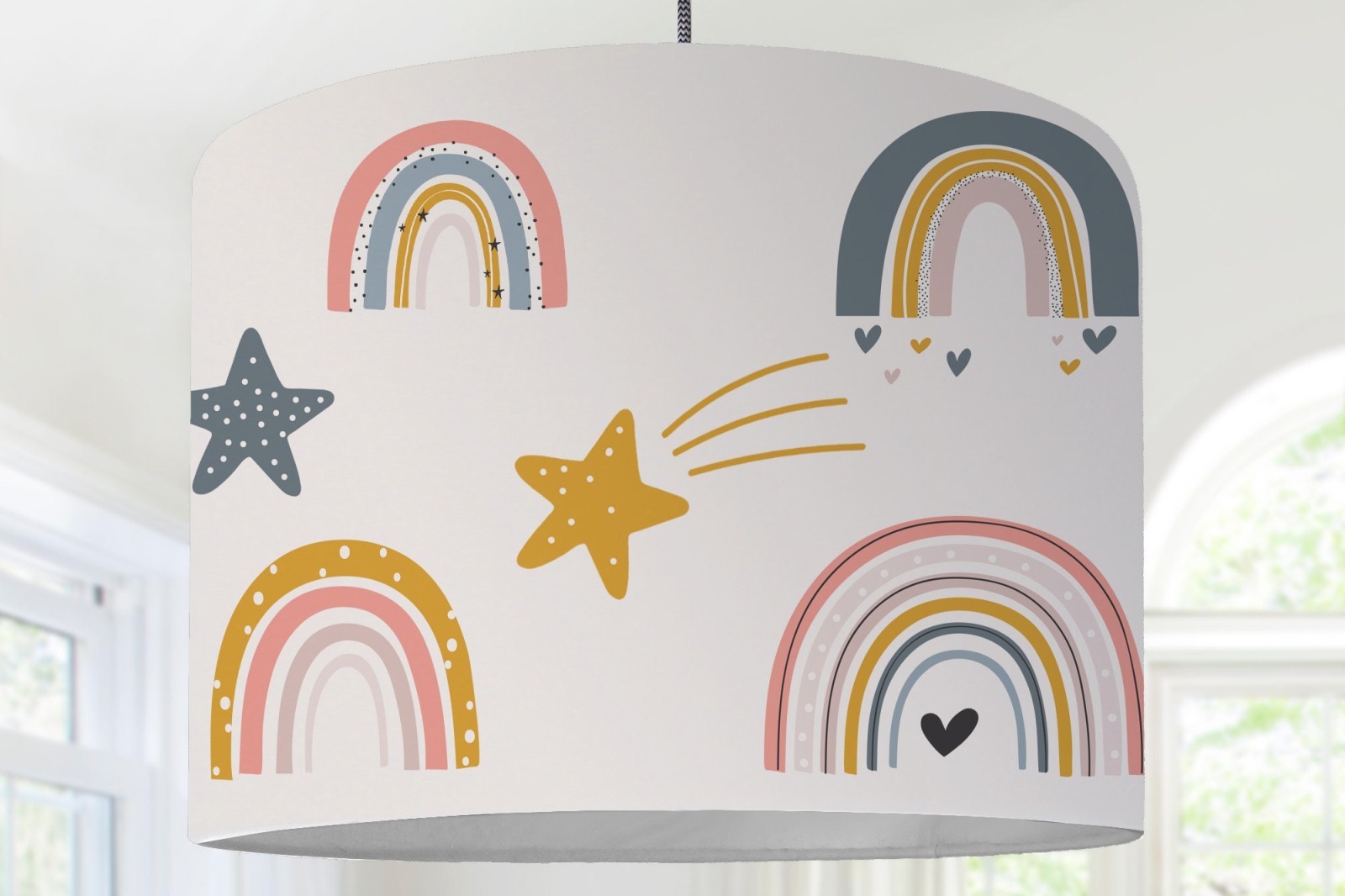 kinderzimmer Lampenschirm regenbogen stern junge grau modern skandinavisch Muster modern