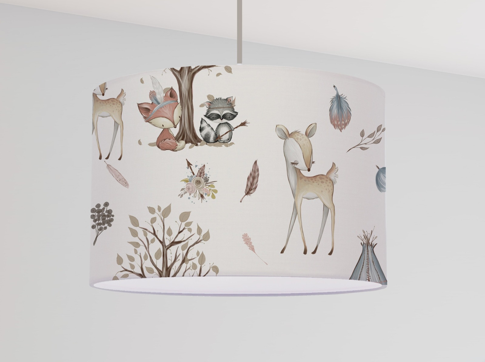 Lampenschirm kinder zimmer Mädchen, Reh Tipee Hase, Kinderlampe Waldtiere boho