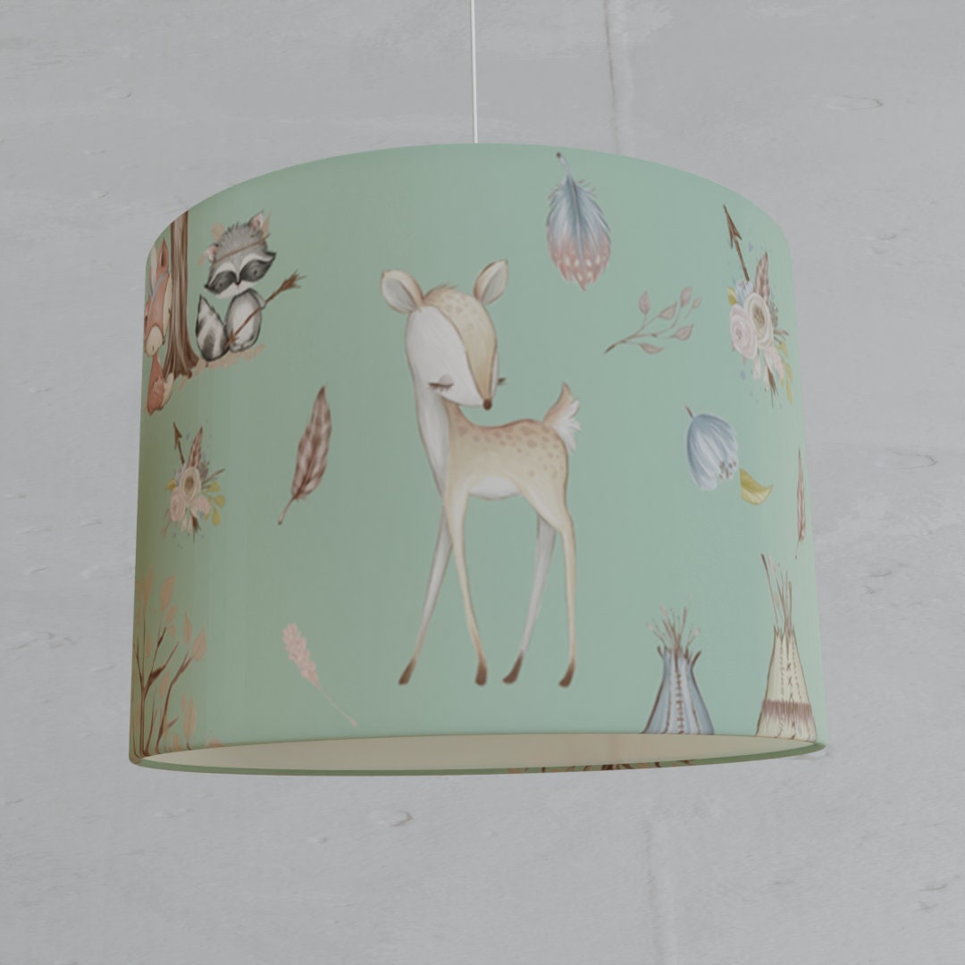 Lampenschirm kinder zimmer Mädchen, Reh Tipee Hase, Kinderlampe Waldtiere boho