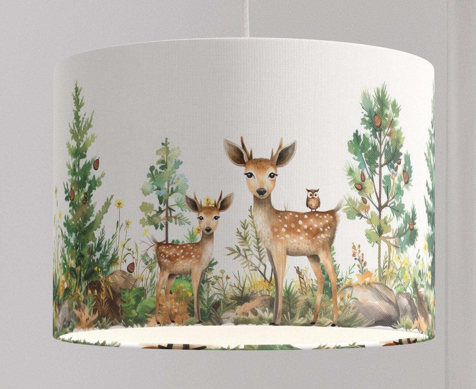 Lampenschirm KinderzimmerDeckenlampe Tiere Wald Waldtiere Bär Baum Babylampe Bio Baumwolle