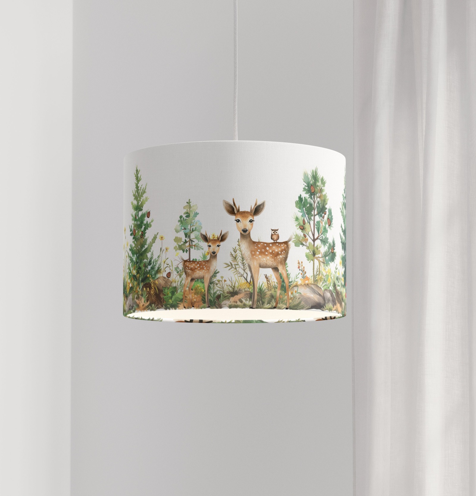 Lampenschirm KinderzimmerDeckenlampe Tiere Wald Waldtiere Bär Baum Babylampe Bio Baumwolle 2