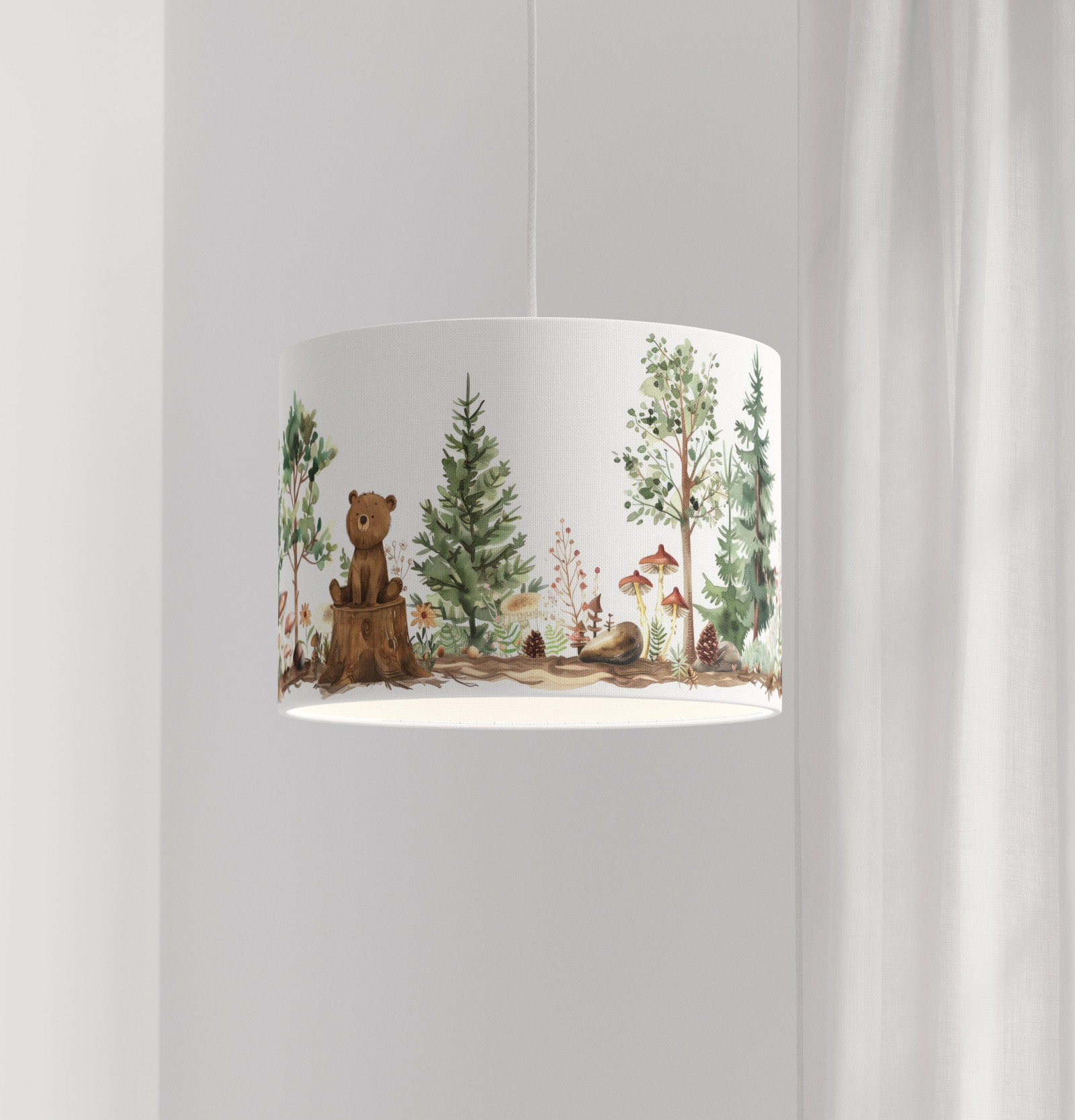 Lampenschirm KinderzimmerDeckenlampe Tiere Wald Waldtiere Bär Baum Babylampe Bio Baumwolle 2