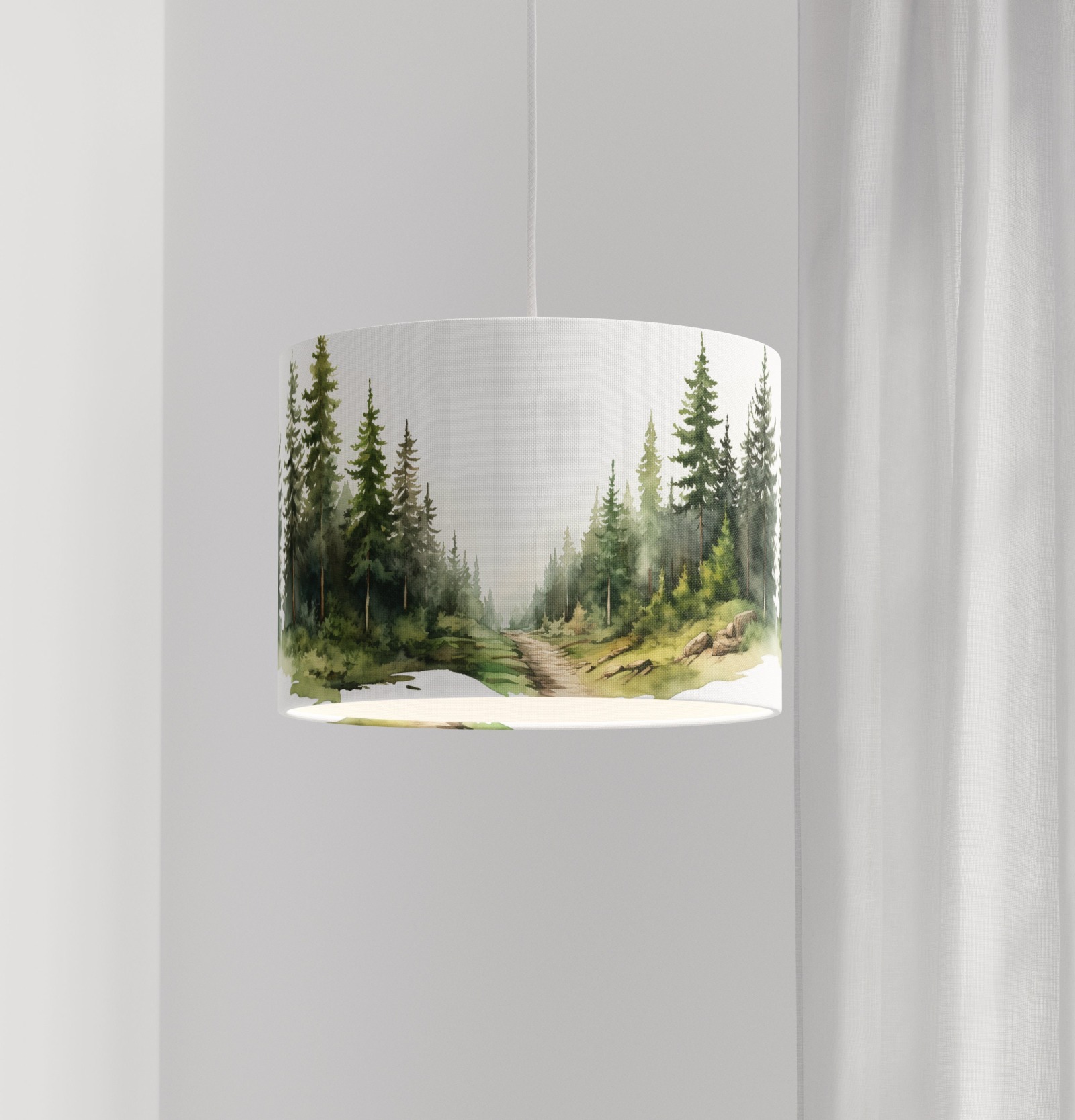 Lampenschirm Waldtiere, Lampenschirm Landspace, Deckenlampe Bio grün, Lampenschirm Wohnzimmer