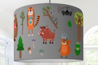 Kinderlampe Lampenschirm Waldtiere Fuchs Hase Igel Bäume Wildschwein Eichhörnchen Kinderzimmer
