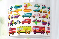 Lampenschirm Kinderzimmer Autos verkehr Bagger Baustelle Feuerwehr Krankenwagen Polizei Kinderlampe