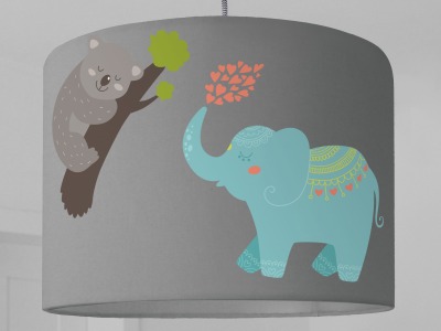 Lampenschirm Kinderzimmer Elefant Koala GiraffeTiere grau