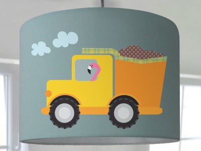 Bagger Lampenschirm Kinderzimmer Baustelle Autos Bagger Laster Fahrzeuge Kinderlampe Vogel Affe