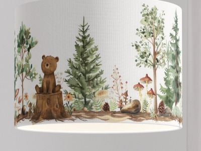 Lampenschirm KinderzimmerDeckenlampe Tiere Wald Waldtiere Bär Baum Babylampe Bio Baumwolle