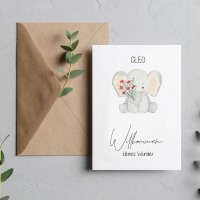 Personalisierte Geburtskarte Elefant , Postkarte Geburt mit Name , Glückwunschkarte zur Geburt