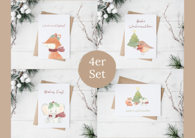 Postkarten Set Weihnachtstiere - Kartenset A6