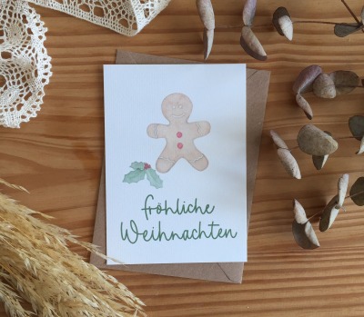 Weihnachtskarte Lebkuchenmann - Aquarell - Postkarte A6