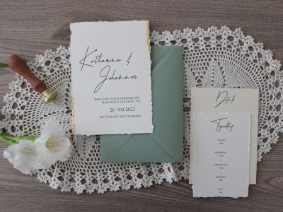 Hochzeitseinladungen Goldrand - zeitlos und minimalistisch - Einladungsset Hochzeit