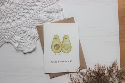 Postkarte better half , Valentinstagskarte Avocados , Postkarte Jahrestag bessere Hälfte -