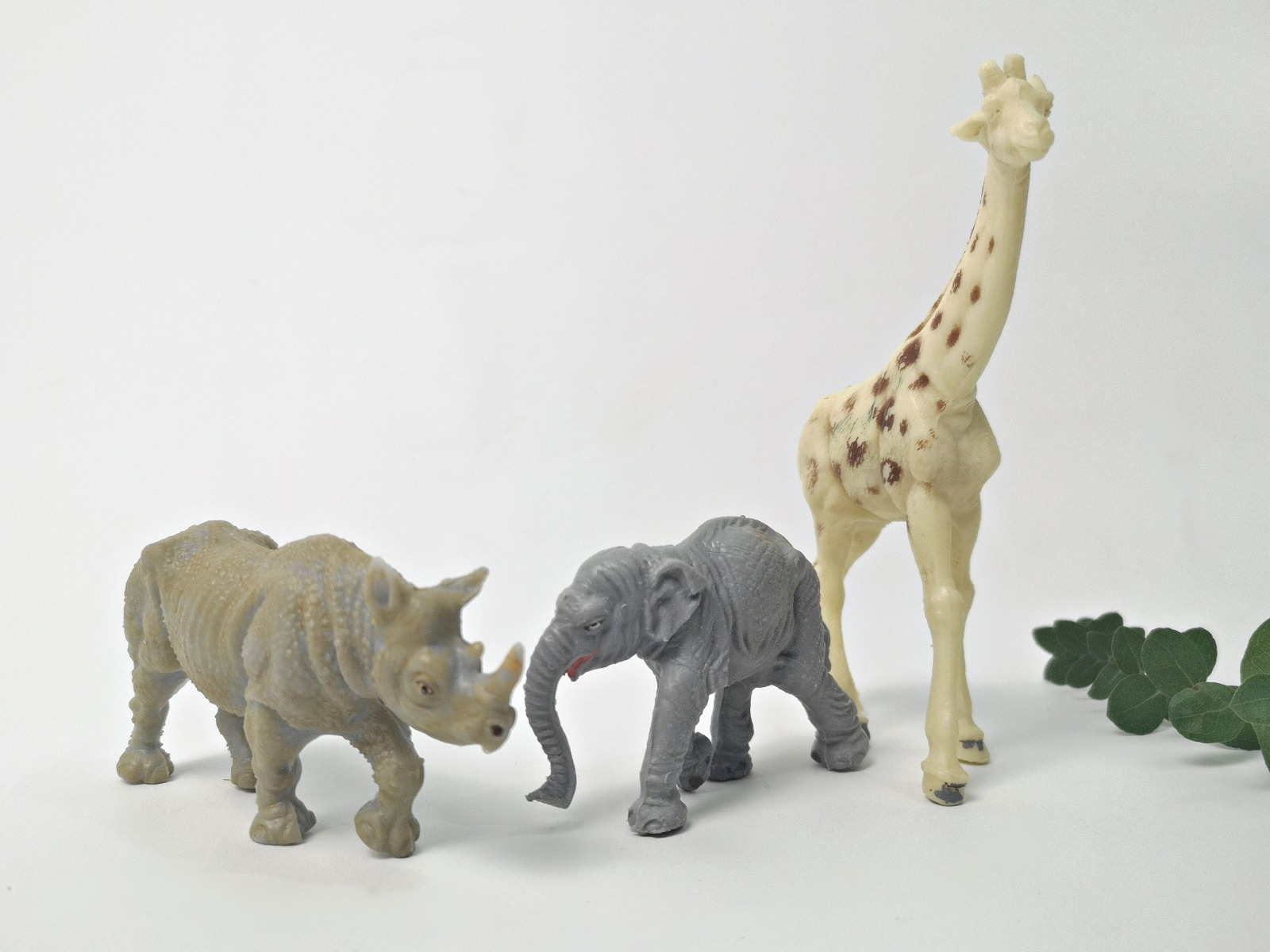 3 kleine Tiere aus Hartgummi / Spielzeug / 70er Jahre / Elastolin / Masse Figuren / Wildtiere /