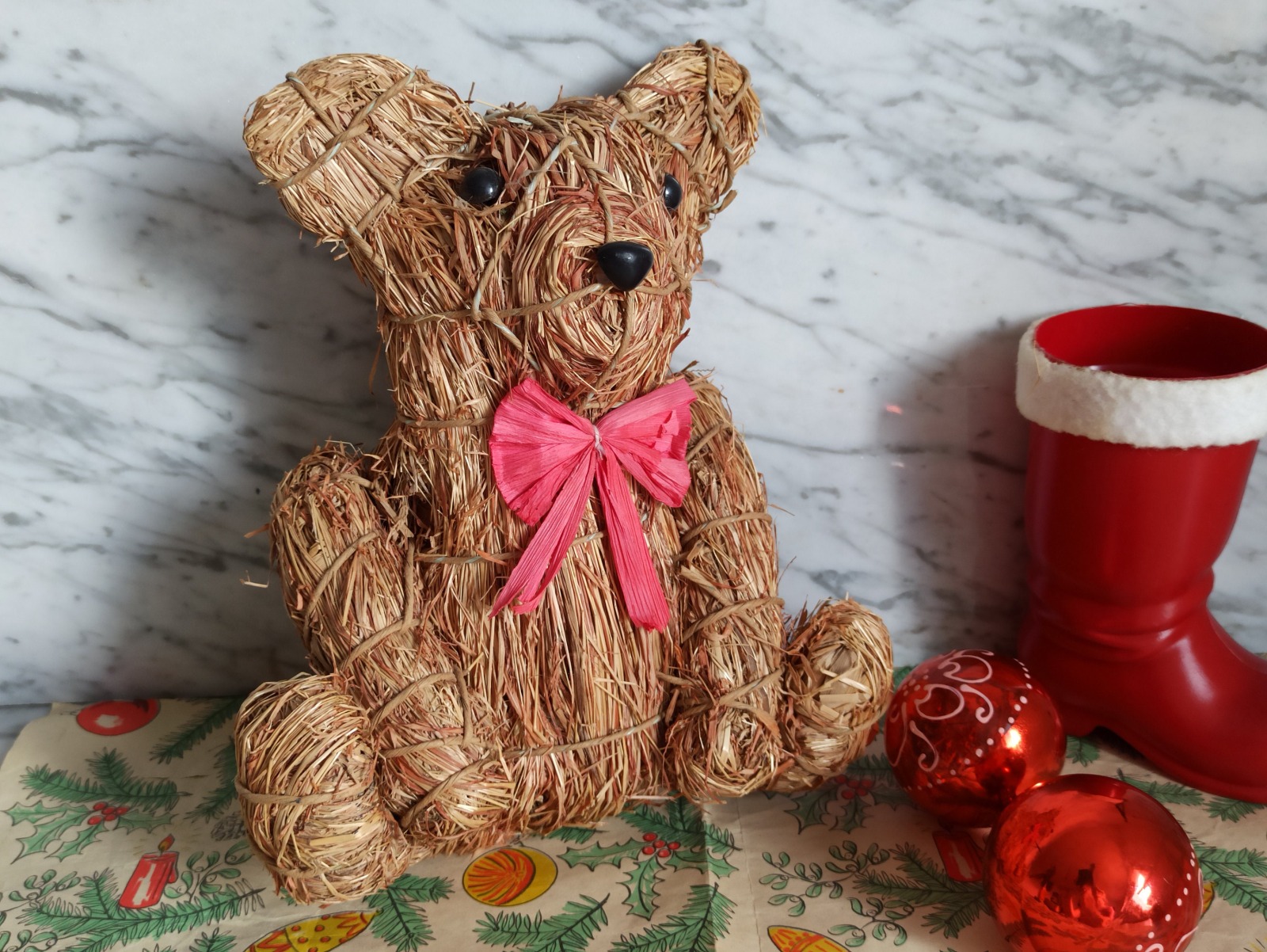 Weihnachtsdeko - Teddy aus Stroh - Strohtier