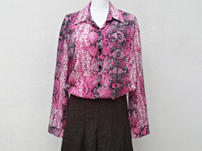 pinke Vintage Bluse, Oversize - Cardigan Hemd, rosa weiß Gr. 50 / Y2K