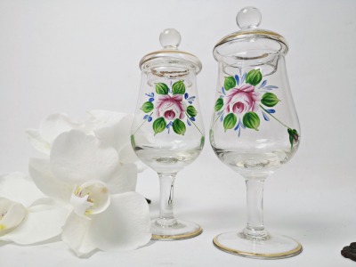 2St. Vintage Probierglas mit Deckel - Tasting Glas / Branntweinglas / Likörgläser / 20er /