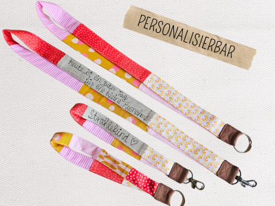 Handgemachtes langes oder kurzes Schlüsselband PINK GELB, personalisierbar - Individuelles