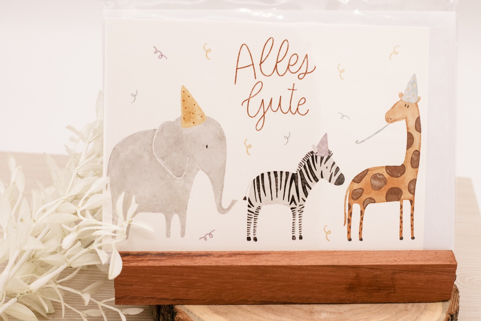 Hej Hanni Postkarte - Alles Gute Elefant, Zebra, Giraffe