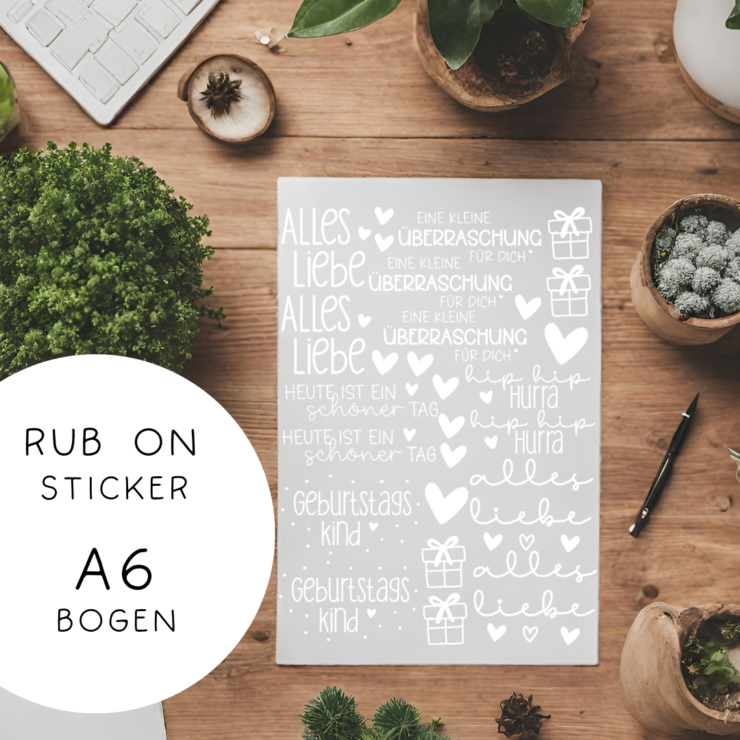 RubOn Sticker - Geburtstag A6 - weiß