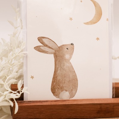 Hej Hanni Postkarte - Hase mit Mond - hochwertige Postkarte mit Umschlag