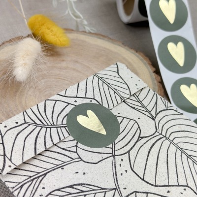 Sticker - Herzen olivgrün - Sticker mit Goldeffekt