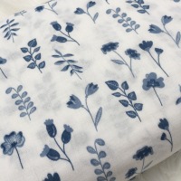 Musselin aus Organic Cotton, Double Gauze, Stoffe Baumwolle Digitaldruck, Blumen blau, ab 50 cm