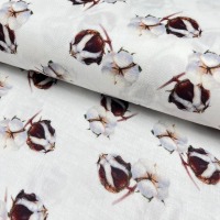 Musselin Stoff aus Organic Cotton, Digitaldruck, Baumwollblüte,