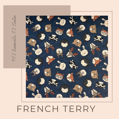 French Terry Stoff aus Baumwolle mit Waldtieren - French Terry, ab 10 cm