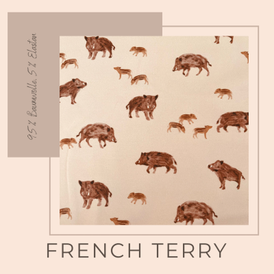 French Terry Stoff aus Baumwolle mit Wildsauen von Family Fabrics - French Terry, ab 10 cm