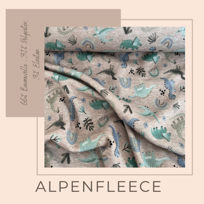 Alpenfleece Stoff mit Dinos, - Kuschelfleece ab 10 cm